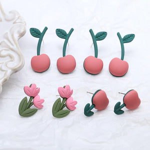 Pink Tulip Flowers Spray Paint Earrings S925 Silver DIY Accessories