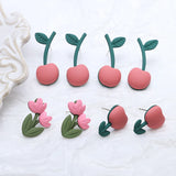 Pink Tulip Flowers Spray Paint Earrings S925 Silver DIY Accessories