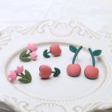 Pink Tulip Flowers Spray Paint Earrings S925 Silver DIY Accessories