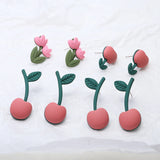 Pink Tulip Flowers Spray Paint Earrings S925 Silver DIY Accessories