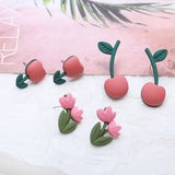 Pink Tulip Flowers Spray Paint Earrings S925 Silver DIY Accessories