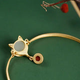 S925 Sterling Silver Fox Spiritual Bracelet Natural Hetian Jade