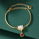 S925 Sterling Silver Fox Spiritual Bracelet Natural Hetian Jade