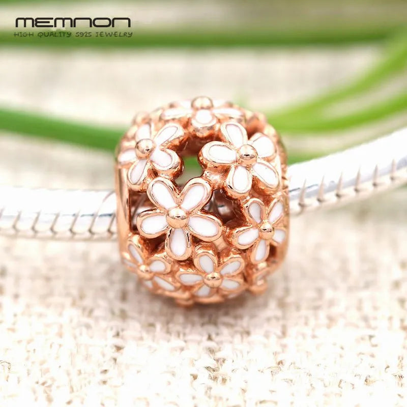 925 Silver Flower Charms Rose Bead for DIY Bracelet