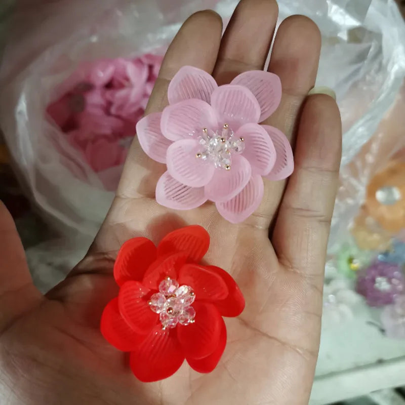 30pcs/lot 45mm Plastic Petal Decoration Sewing Flowers Beads DIY Jewelry