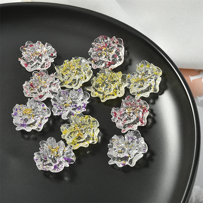 30pcs 22mm Resin Flower Shape Flatback Beads DIY Jewelry Earring Accessory