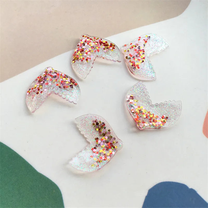 30pcs Glitter/Sequins Fish Tails Resin Beads DIY Jewelry Earring Accessory
