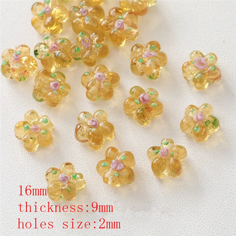 Spring 50pcs 16mm Cartoon Flowers Glass Beads DIY Earring/Bracelet Accessories