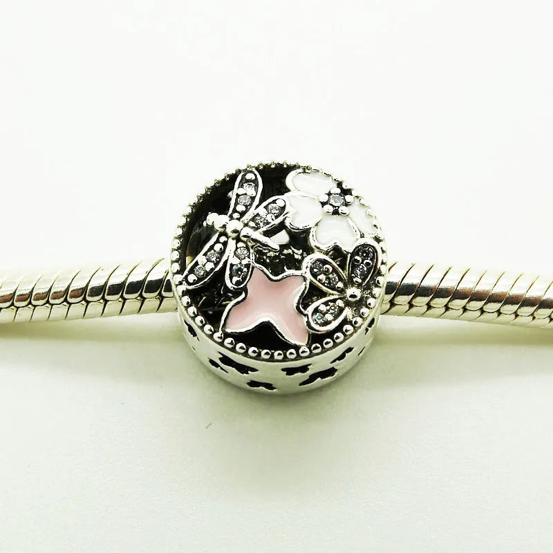 Enamel Flower & Butterfly Beads for Charms Bracelets DIY Silver 925 Jewelry