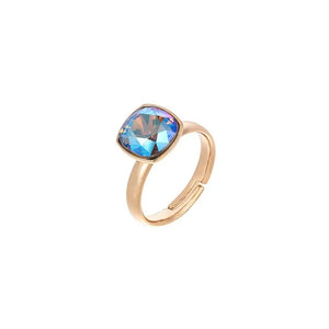Square Adjustable Rings Austrian Crystal Women Open Ring Wedding Party Jewelry