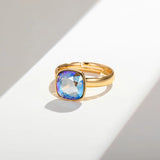 Square Adjustable Rings Austrian Crystal Women Open Ring Wedding Party Jewelry