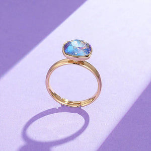 Square Adjustable Rings Austrian Crystal Women Open Ring Wedding Party Jewelry