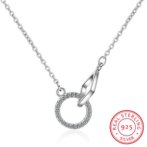 Interlock Clavicle Short Necklace 925 Sterling Silver Zirconia Necklace