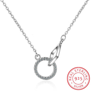 Interlock Clavicle Short Necklace 925 Sterling Silver Zirconia Necklace
