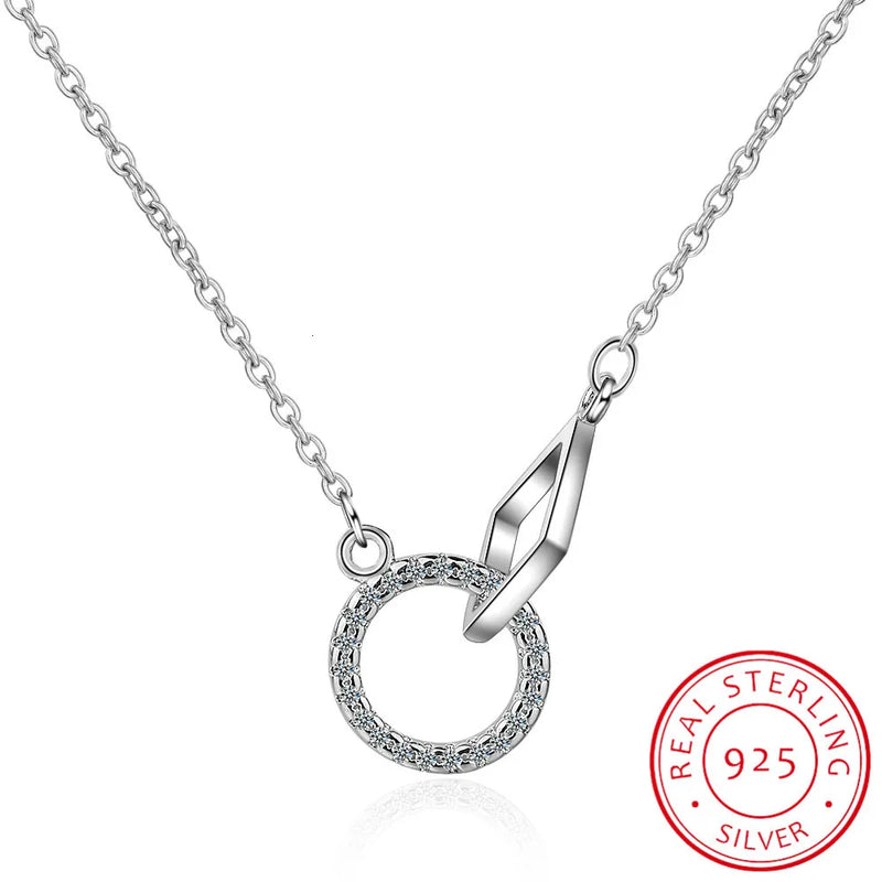 Interlock Clavicle Short Necklace 925 Sterling Silver Zirconia Necklace