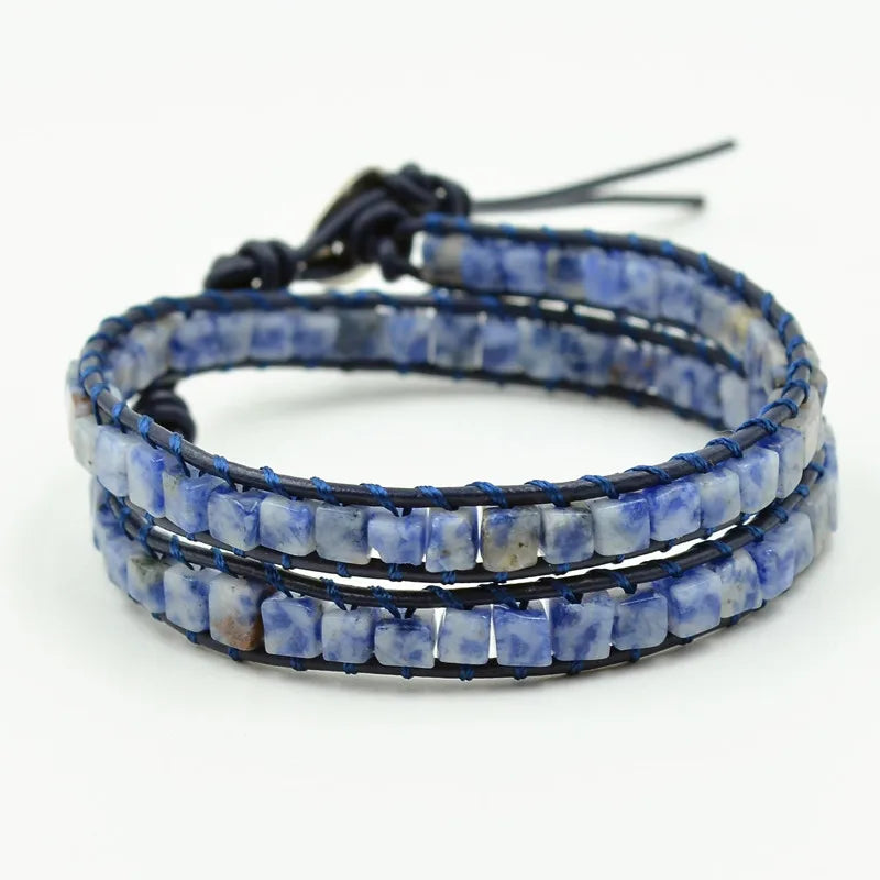 Stone Wrap Bracelet for Women Leather Braided Friendship Beaded Bracelet