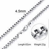 Square Box Link Men Necklace, Stainless Steel Chain, 21-24 Inches