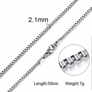 Square Box Link Men Necklace, Stainless Steel Chain, 21-24 Inches