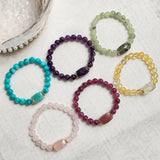 Square Charm Natural Crystal Stone Bracelets Round Beads Strand