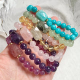 Square Charm Natural Crystal Stone Bracelets Round Beads Strand