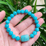Square Charm Natural Crystal Stone Bracelets Round Beads Strand