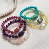Square Charm Natural Crystal Stone Bracelets Round Beads Strand
