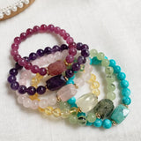 Square Charm Natural Crystal Stone Bracelets Round Beads Strand
