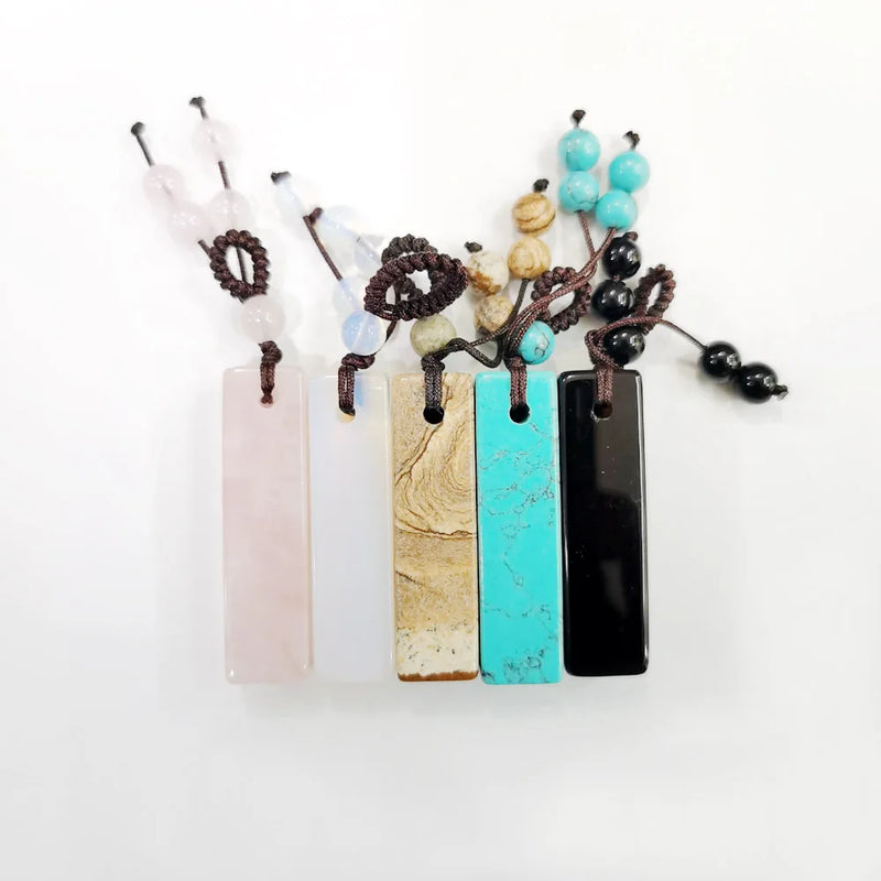 Square Chinese Column Stone Pendulum Charms Pendant 41x11mm