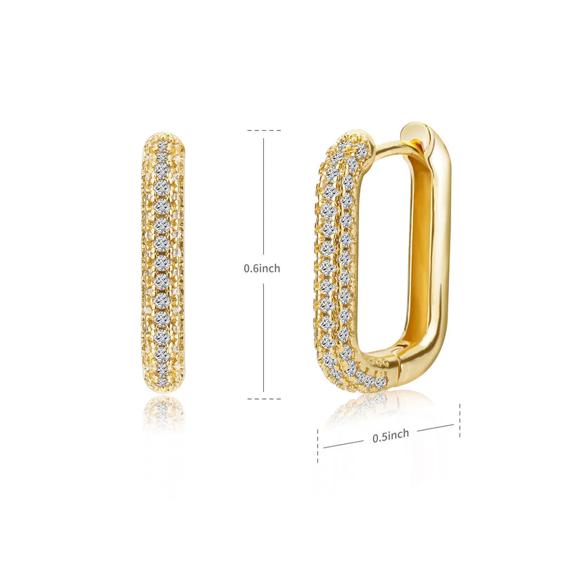 Square Circle Hoop Earrings Stainless Steel Cubic Zircon Party Jewelry