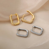 Square Circle Hoop Earrings Stainless Steel Cubic Zircon Party Jewelry