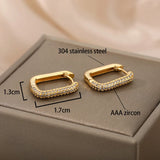 Square Circle Hoop Earrings Stainless Steel Cubic Zircon Party Jewelry