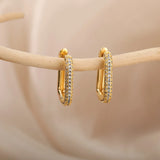 Square Circle Hoop Earrings Stainless Steel Cubic Zircon Party Jewelry