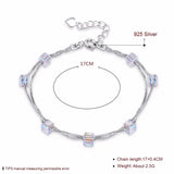 925 Sterling Silver Double Chain Bracelet with Square Crystals