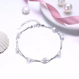 925 Sterling Silver Double Chain Bracelet with Square Crystals