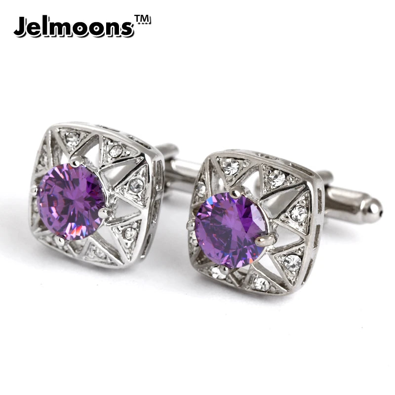 Purple Crystal Square Cufflinks Men's Shirts Cufflinks