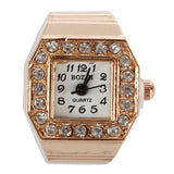 Glitter Crystal Decor Finger Ring Watch Copper Tone for Lady