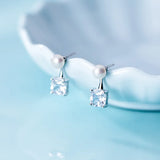 Square Diamond Pearl Studs Earrings for Women 925 Sterling Silver Jewelry