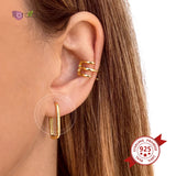 925 Silver Square Earrings Geometric Crystal Jewelry