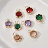 Square Faceted Crystal Glass Charms 4Pcs Brass Framed Plated Pendant