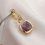Square Faceted Crystal Glass Charms 4Pcs Brass Framed Plated Pendant