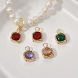 Square Faceted Crystal Glass Charms 4Pcs Brass Framed Plated Pendant