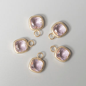 Square Faceted Crystal Glass Charms 4Pcs Brass Framed Plated Pendant
