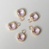 Square Faceted Crystal Glass Charms 4Pcs Brass Framed Plated Pendant