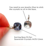 Square Crystal Earrings Bases 12mm with Lever Back Hook