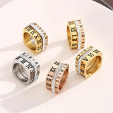 Square Roman Numeral Rings Stainless Steel Rhinestone Wedding Band
