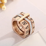 Square Roman Numeral Rings Stainless Steel Rhinestone Wedding Band