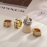 Square Roman Numeral Rings Stainless Steel Rhinestone Wedding Band