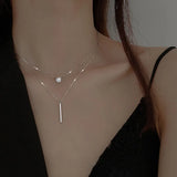 Double Layer Clavicle Necklace Women Square Flash Diamond Round