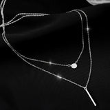 Double Layer Clavicle Necklace Women Square Flash Diamond Round