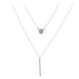 Double Layer Clavicle Necklace Women Square Flash Diamond Round